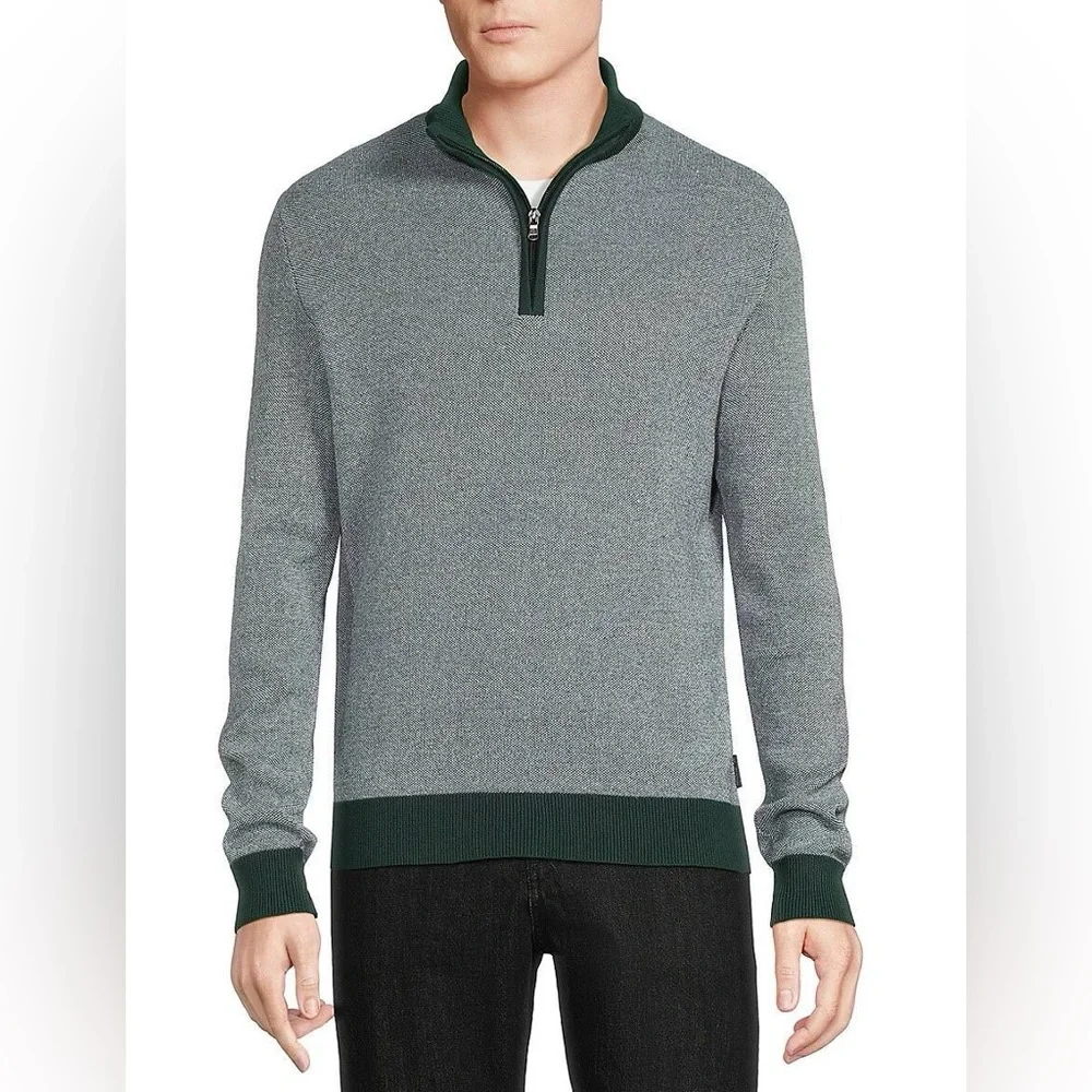 💚NWT Ben Sherman crewneck contrast trim spruce green and white sweater M